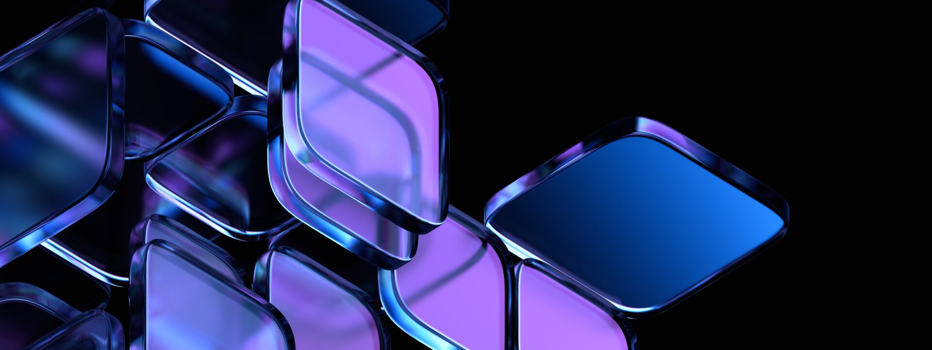 Abstract floating purple glass tiles