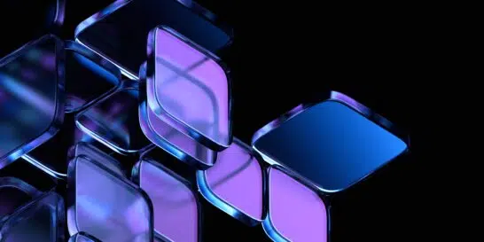 Abstract floating purple glass tiles