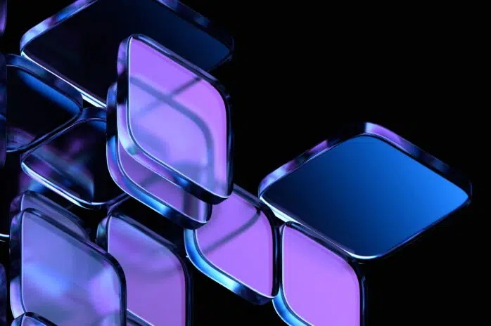 Abstract floating purple glass tiles