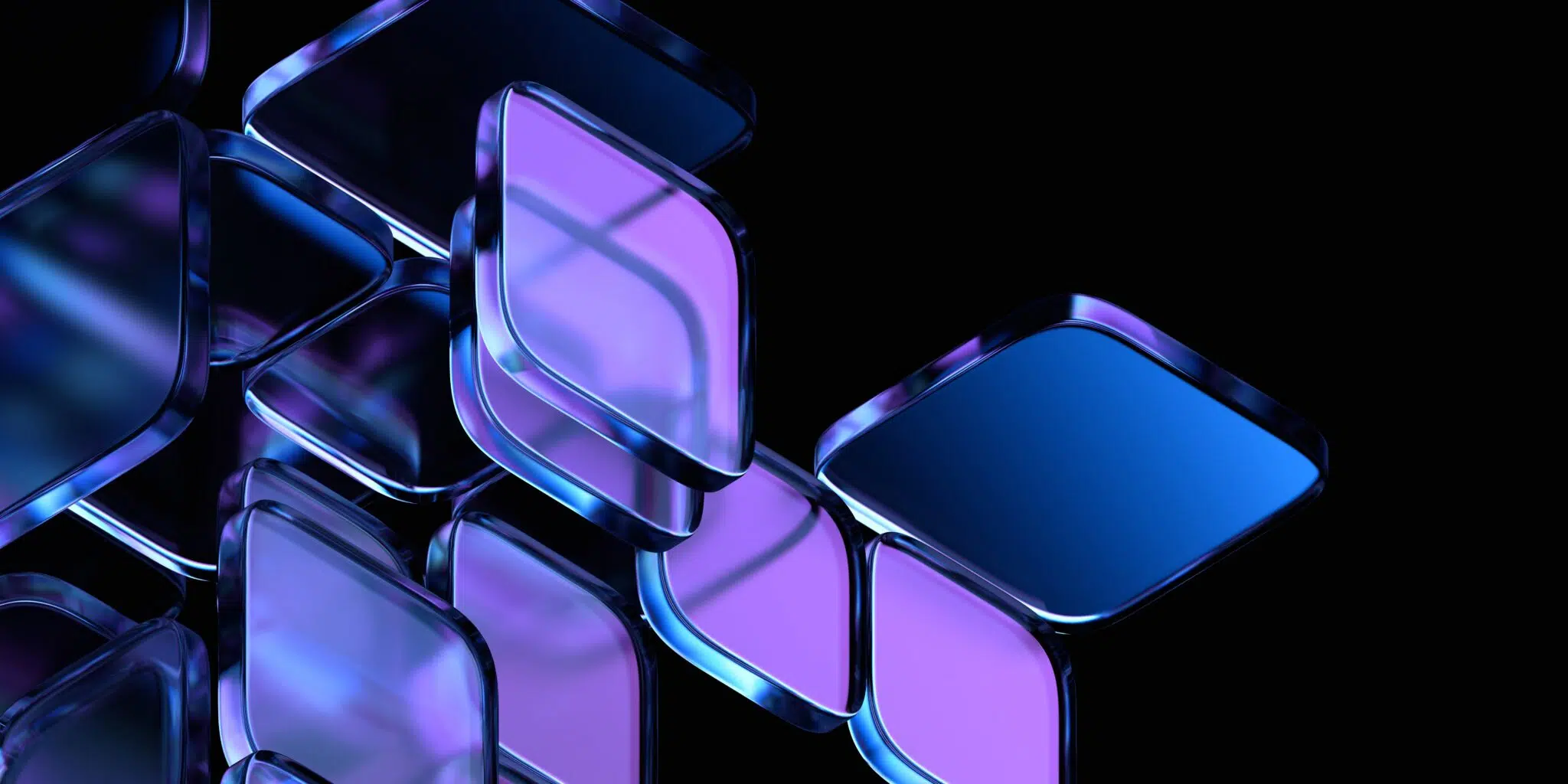 Abstract floating purple glass tiles